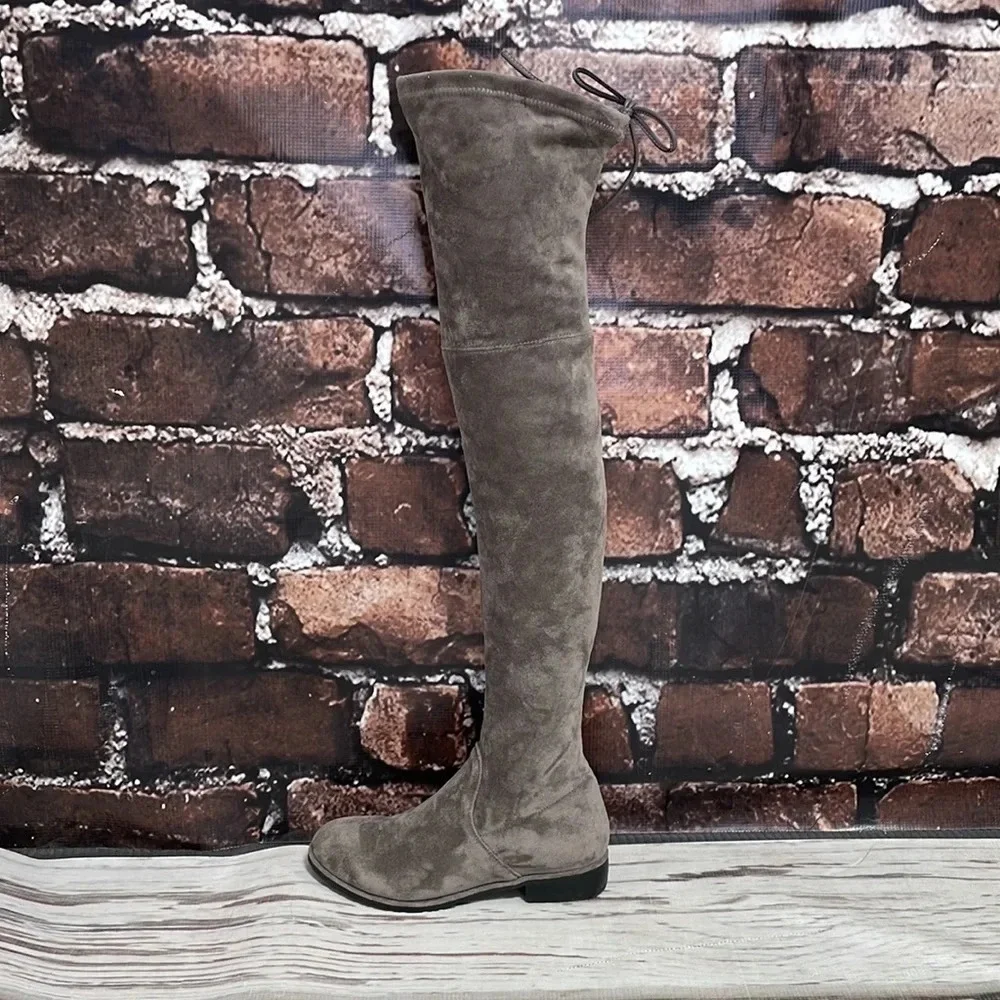 ABCD Boots Kaitlyn Pan Over the Knee Tie Brown Microsuede Size 6